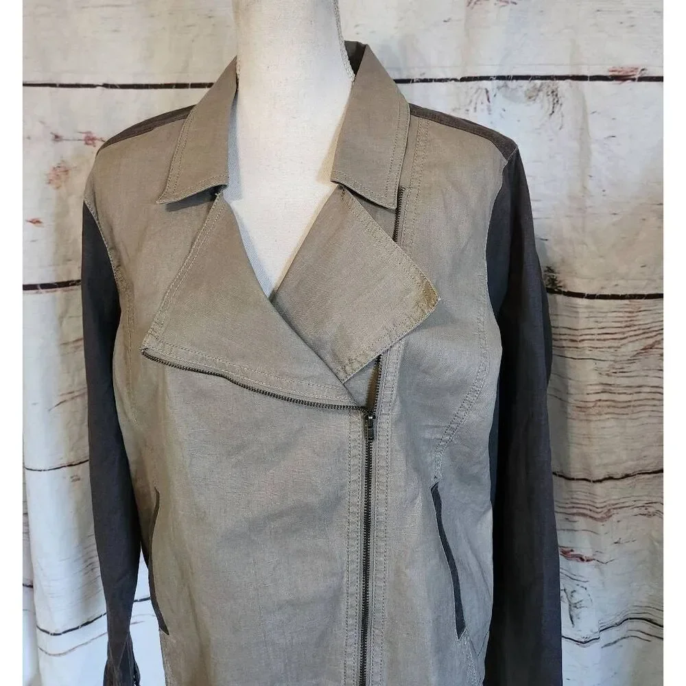 Eileen Fisher Coated Organic Linen Moto Jacket Size XL